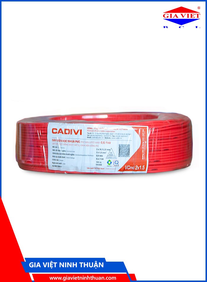Dây điện bọc nhựa PVC, dây đôi mềm dẹt VCmd-2x1.5-(2x30/0.25)-0.6/1KV