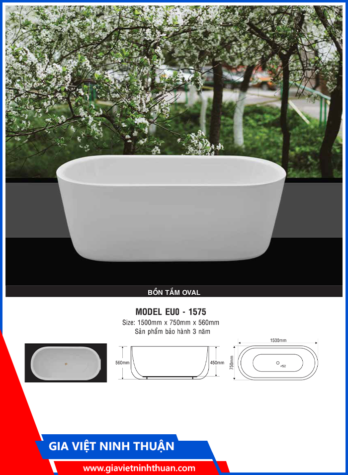 Bồn tắm Oval EUO 1575