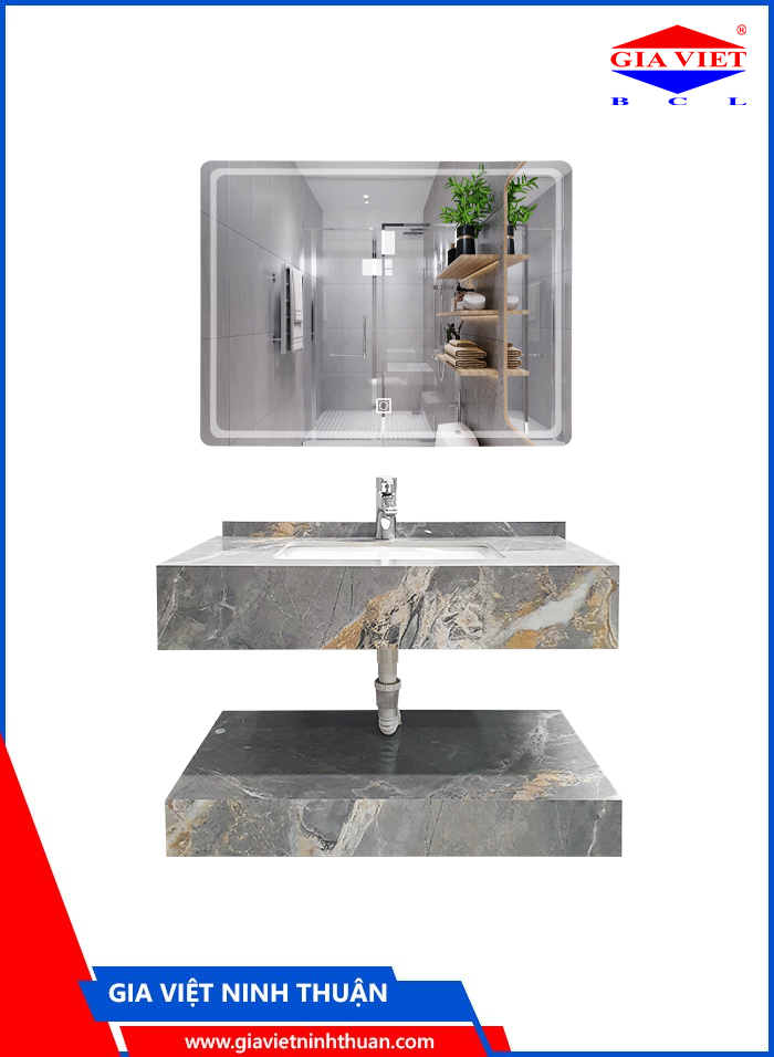 Bàn đá 2 tầng (gương + LVB âm) BĐ9 - Castle-s